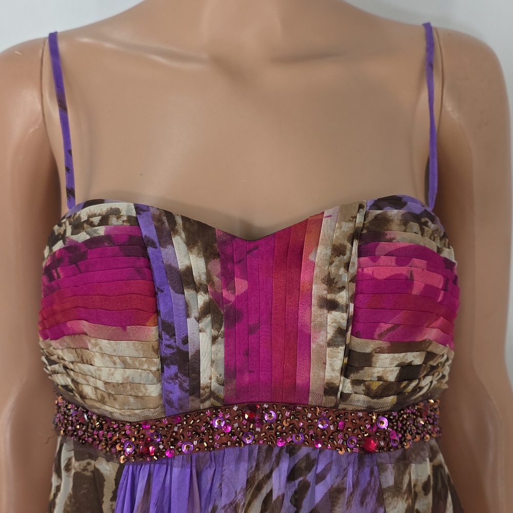 David's Bridal Pink and Purple‎ Animal-Print Maxi Dress Size 4 Small Beaded Prom - Picture 3 of 16